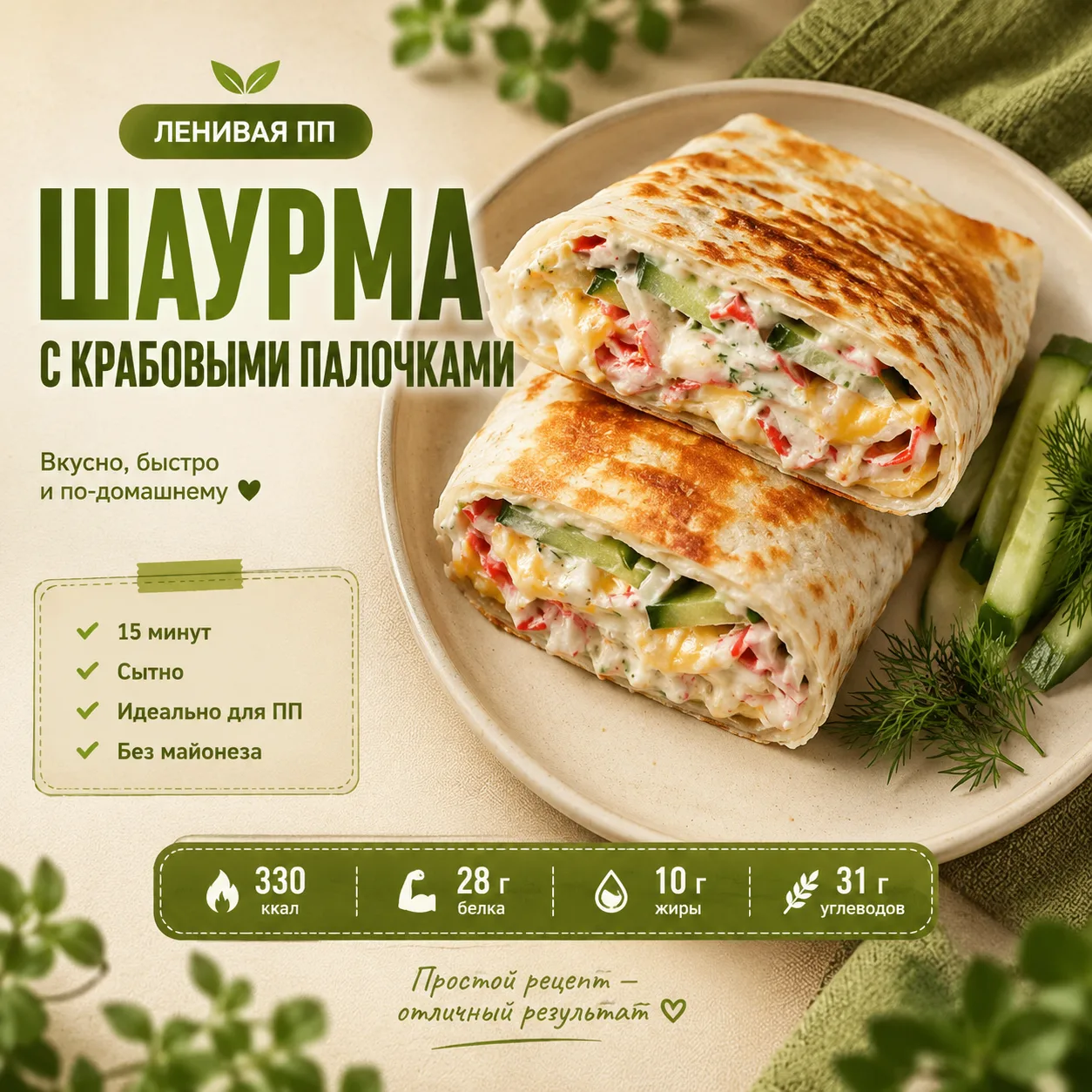 🌯 Ленивая ПП шаурма с крабовыми палочками