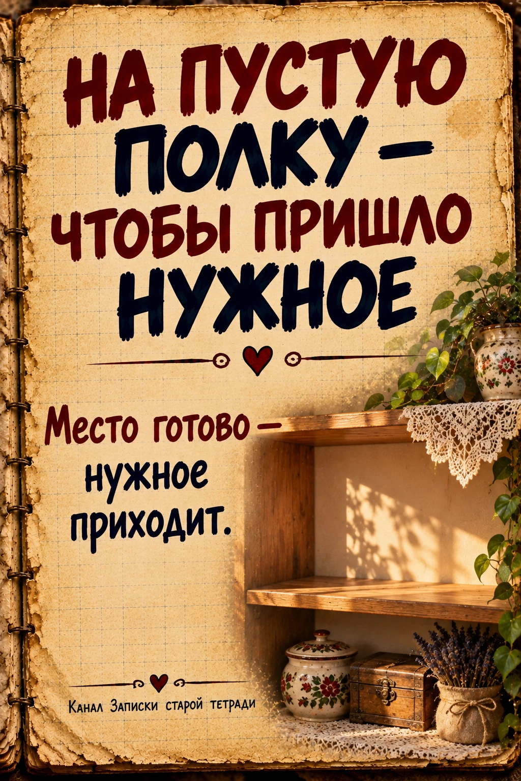 🪵 Освободите дома одну небольшую полку и хорошо её протрите. Оставьте это место пустым.