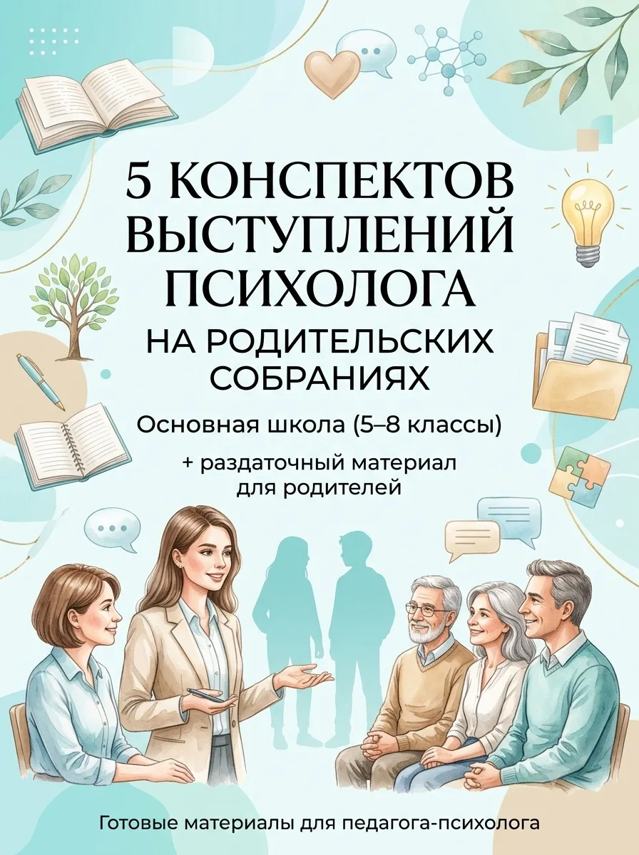 ✨ Комплект материалов для педагога-психолога
5 готовых конспектов выступлений на родительских собран