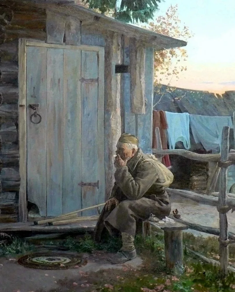 Осталось ли для него место в этом доме?

На картине Петра Павлова «Вернулся» (Без вести пропавший)»,