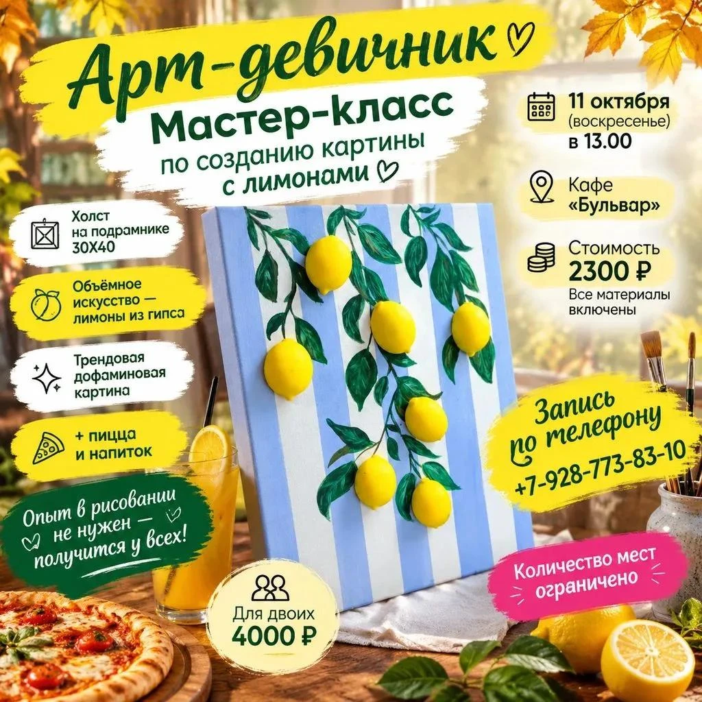 🍋 Арт-девичник: создаём объёмную картину с лимонами
