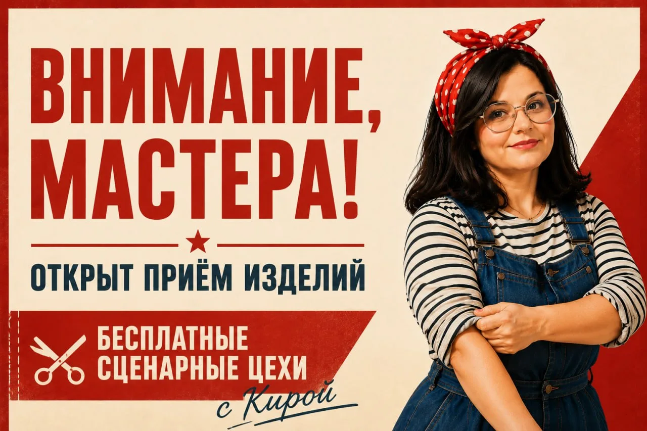 Уже открыт набор изделий ручной работы в СЦЕНАРНЫЕ ЦЕХИ 
✂️

Добрый вечер! На связи Кира 🍒

Вопрос 