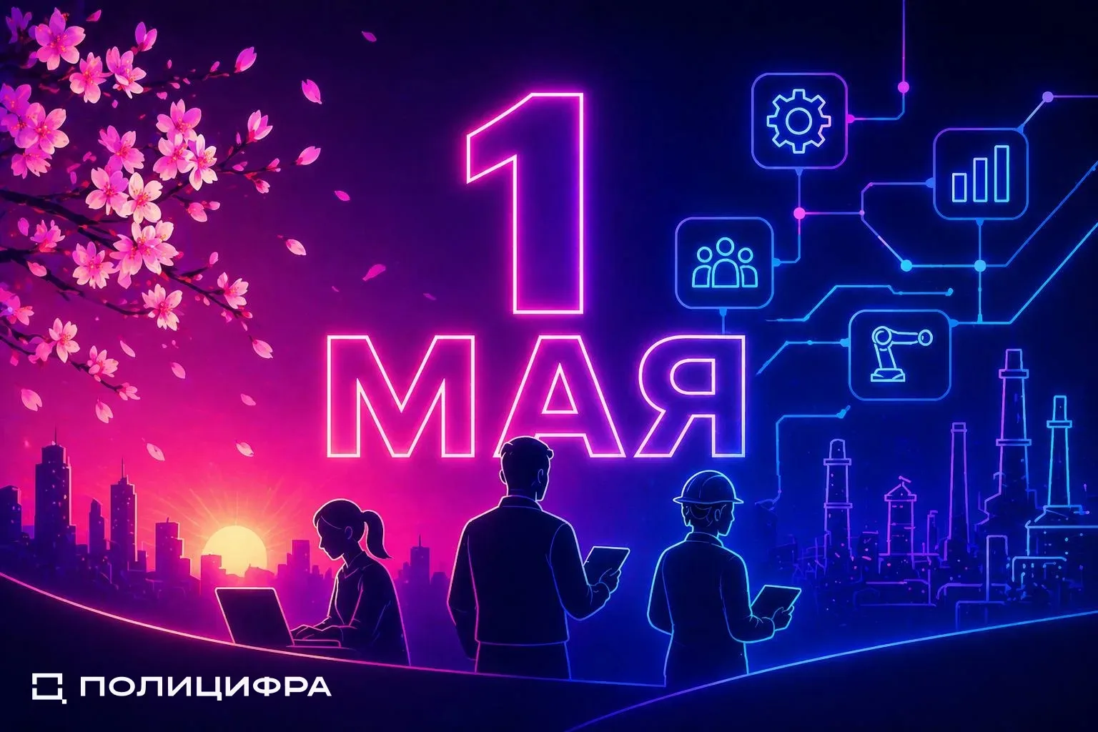 Компания «ПОЛИЦИФРА» поздравляет с Праздником Весны и Труда – 1 мая!
