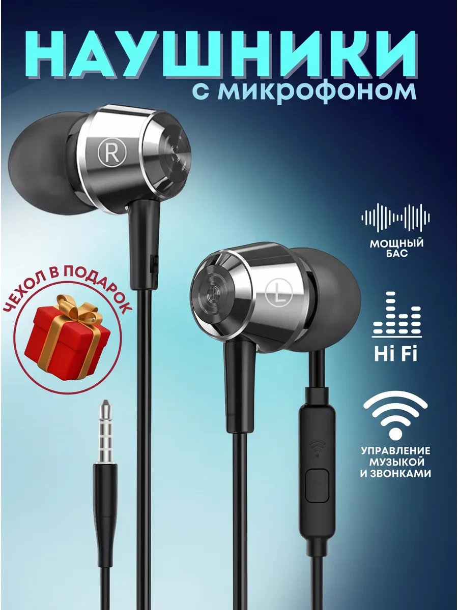 ⚡️ Наушники проводные с микрофоном, Happyaudio