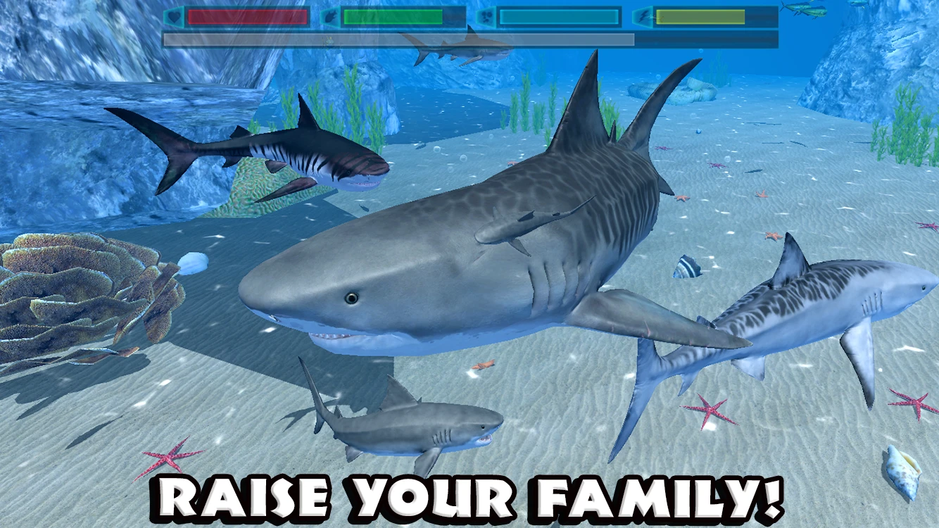 ✦ Ultimate Shark Simulator предлагает почувствовать себя настоящей акулой в большом подводном мире, 