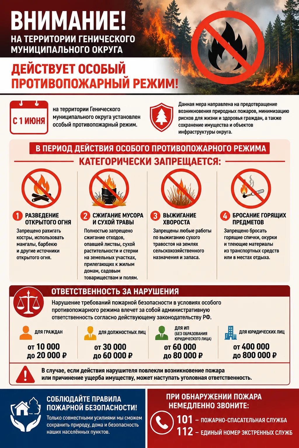 🔥🚒 ВНИМАНИЕ! На территории Генического муниципального округа действует особый противо...