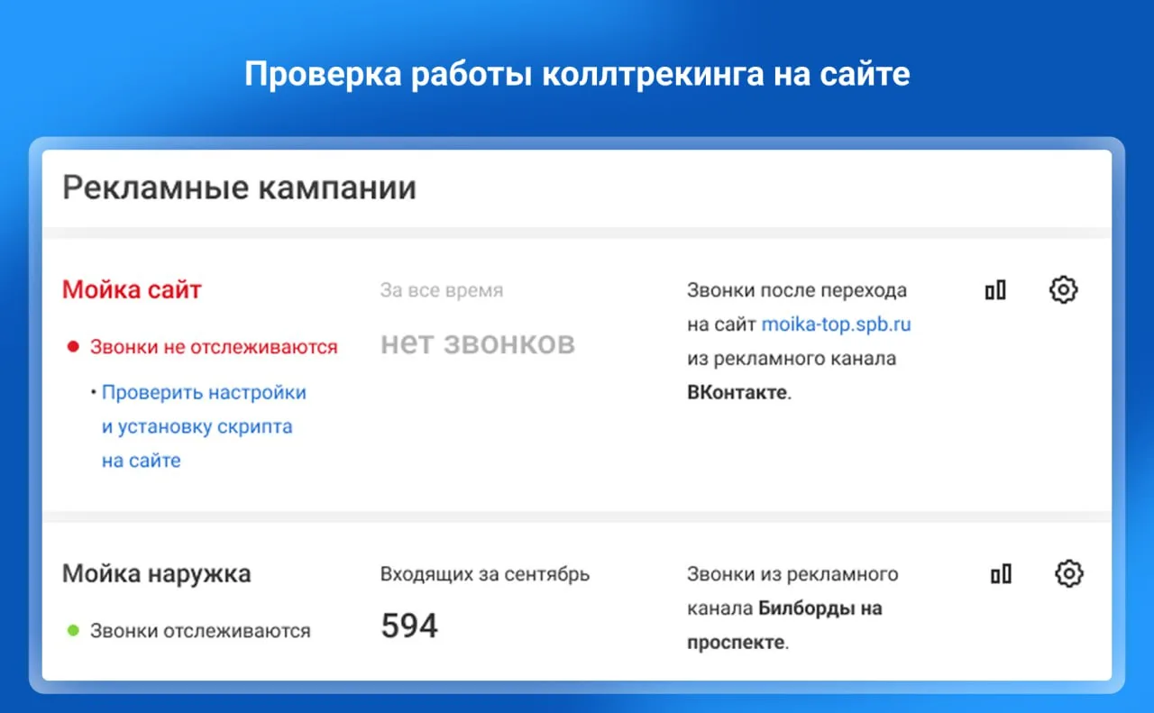 Проверка работы коллтрекинга