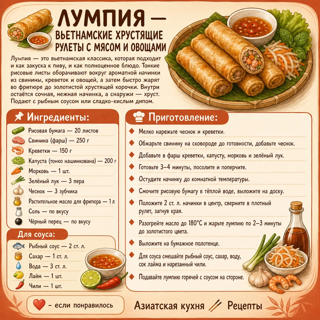 🥞 ЛУМПИЯ — ВЬЕТНАМСКИЕ ХРУСТЯЩИЕ РУЛЕТЫ С МЯСОМ И ОВОЩАМИ
