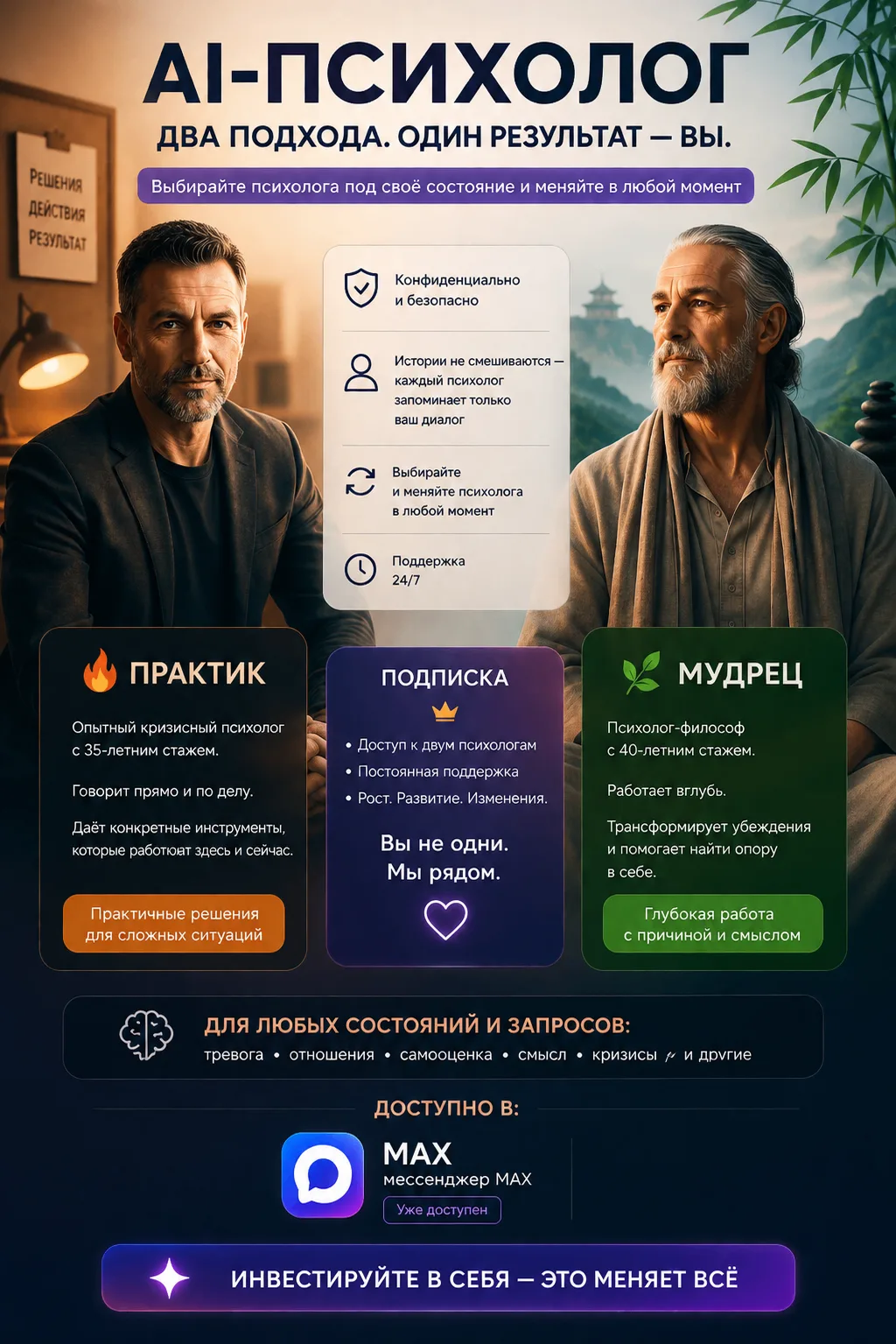 🧠 AI-ПСИХОЛОГ 24/7 — ПОДДЕРЖКА, КОГДА ОНА НУЖНА