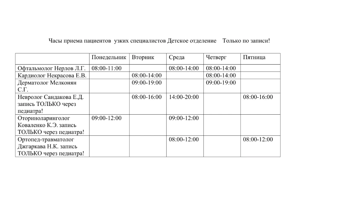 🗂️  Расписание приема🧸      **узких специалистов**  с 18 по 22 мая 2026г  в детском отделении  #граф