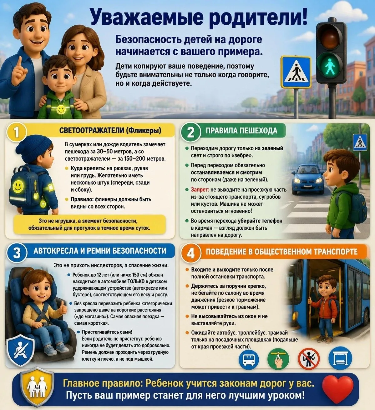 👪Уважаемые родители! Безопасность детей на дороге начинается с ВАШЕГО примера💞