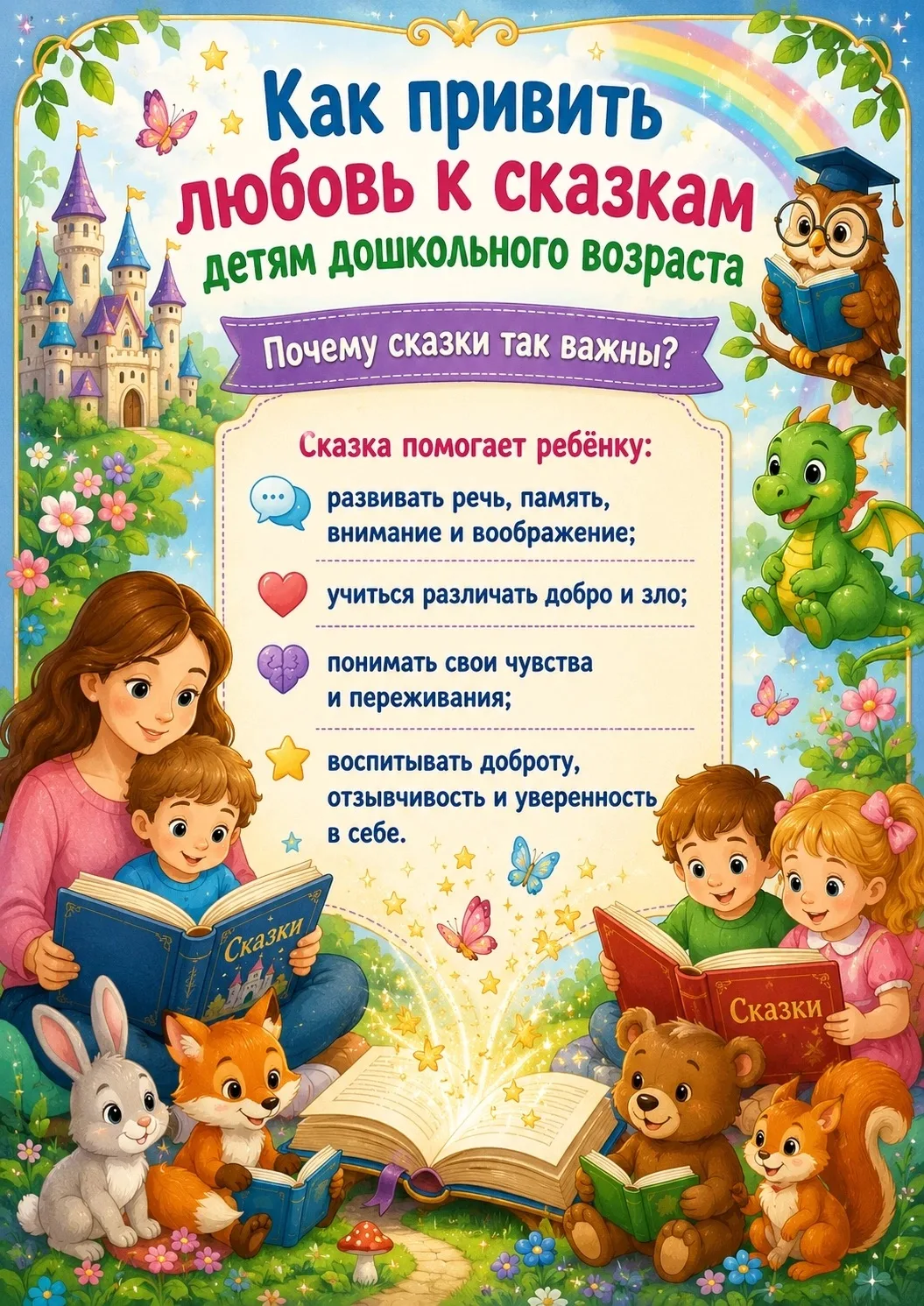 #РодничокПознаемВместе
Как привить дошколятам любовь к сказкам? ✨ 
 
Сказки — это не просто истории 