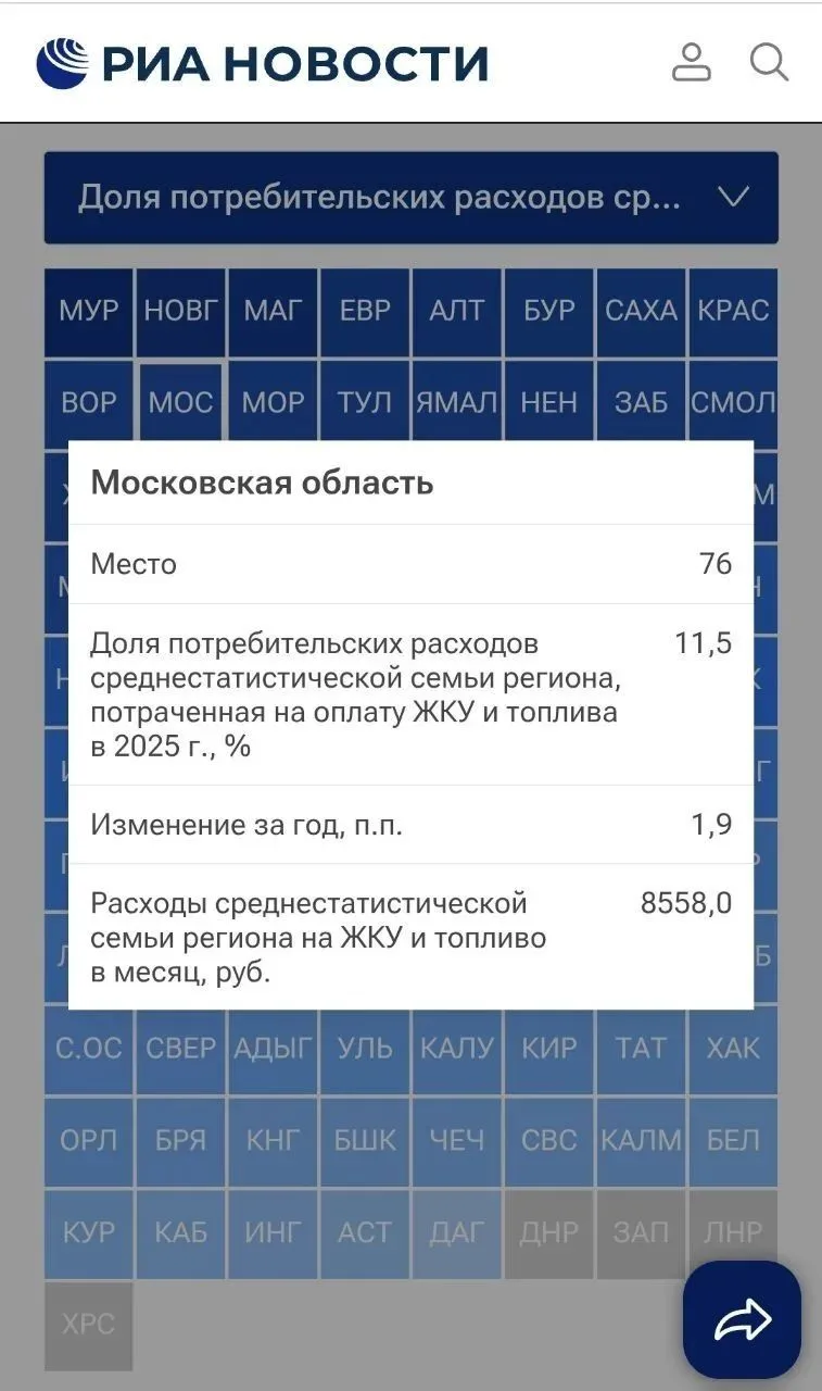 🏠 Подмосковье вошло в десятку регионов с самыми высокими расходами на услуги ЖКХ. В ре...