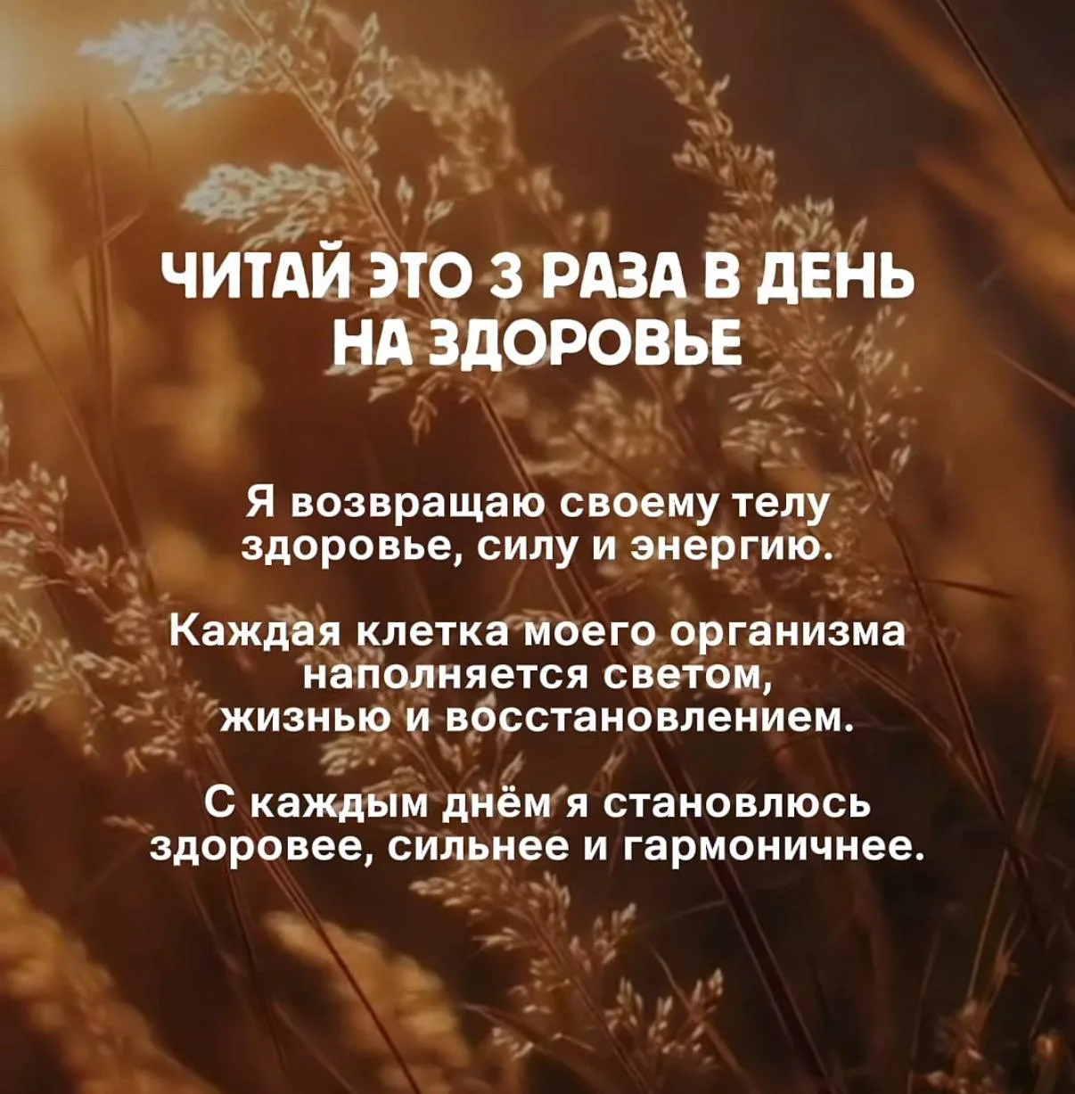 Читай это 3 раза в день на здоровье:

Я возвращаю своему телу здоровье, силу и энергию.
Каждая клетк