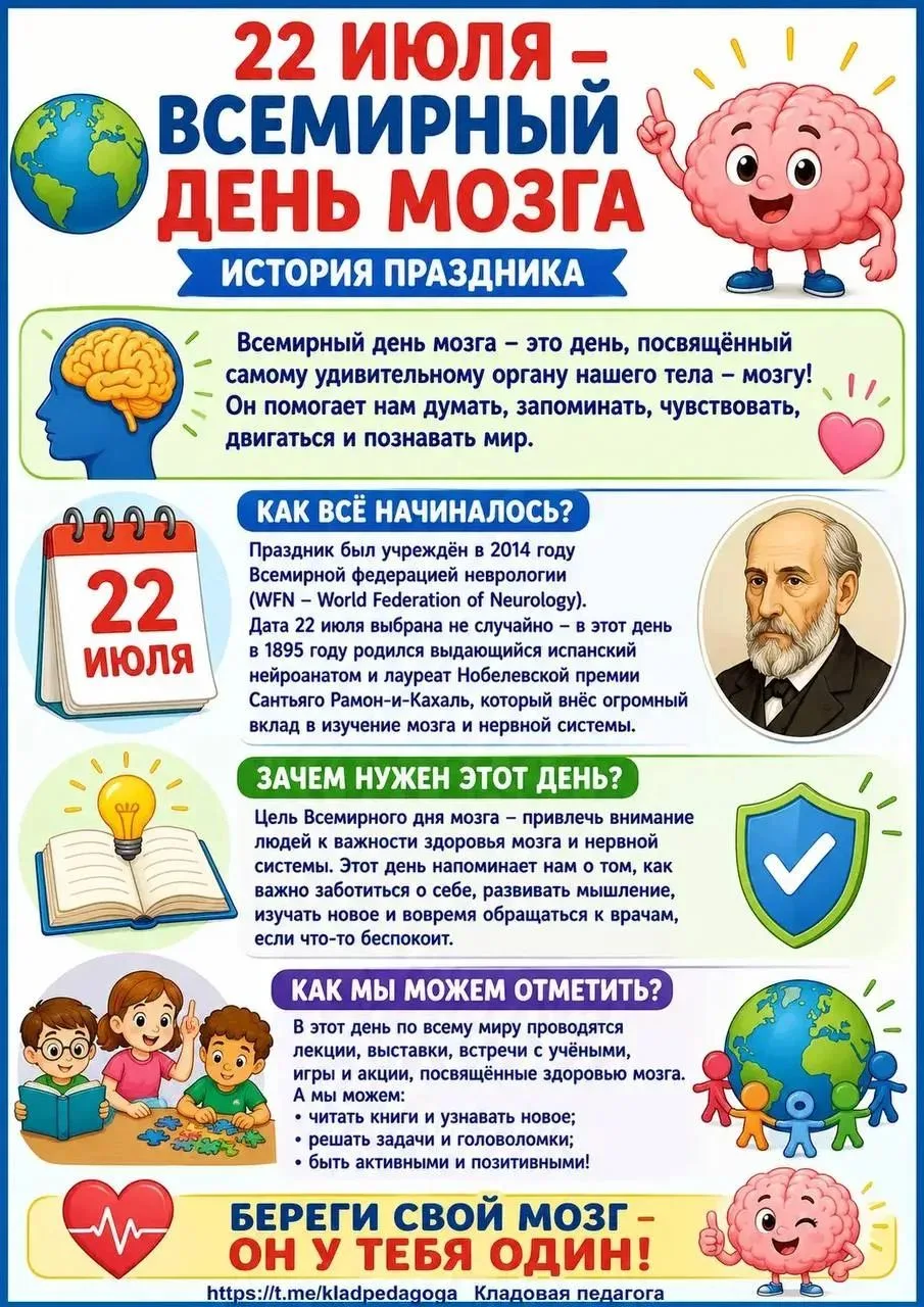 Всемирный день мозга: забота о нашем главном командном центре 🧠

22 июля 2026 года — особенная дата