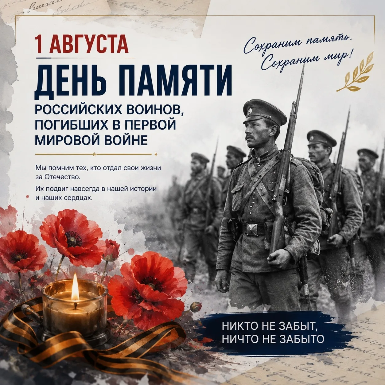 🕯 День памяти российских воинов, погибших в Первой мировой войне

1 августа в России вспоминают сол