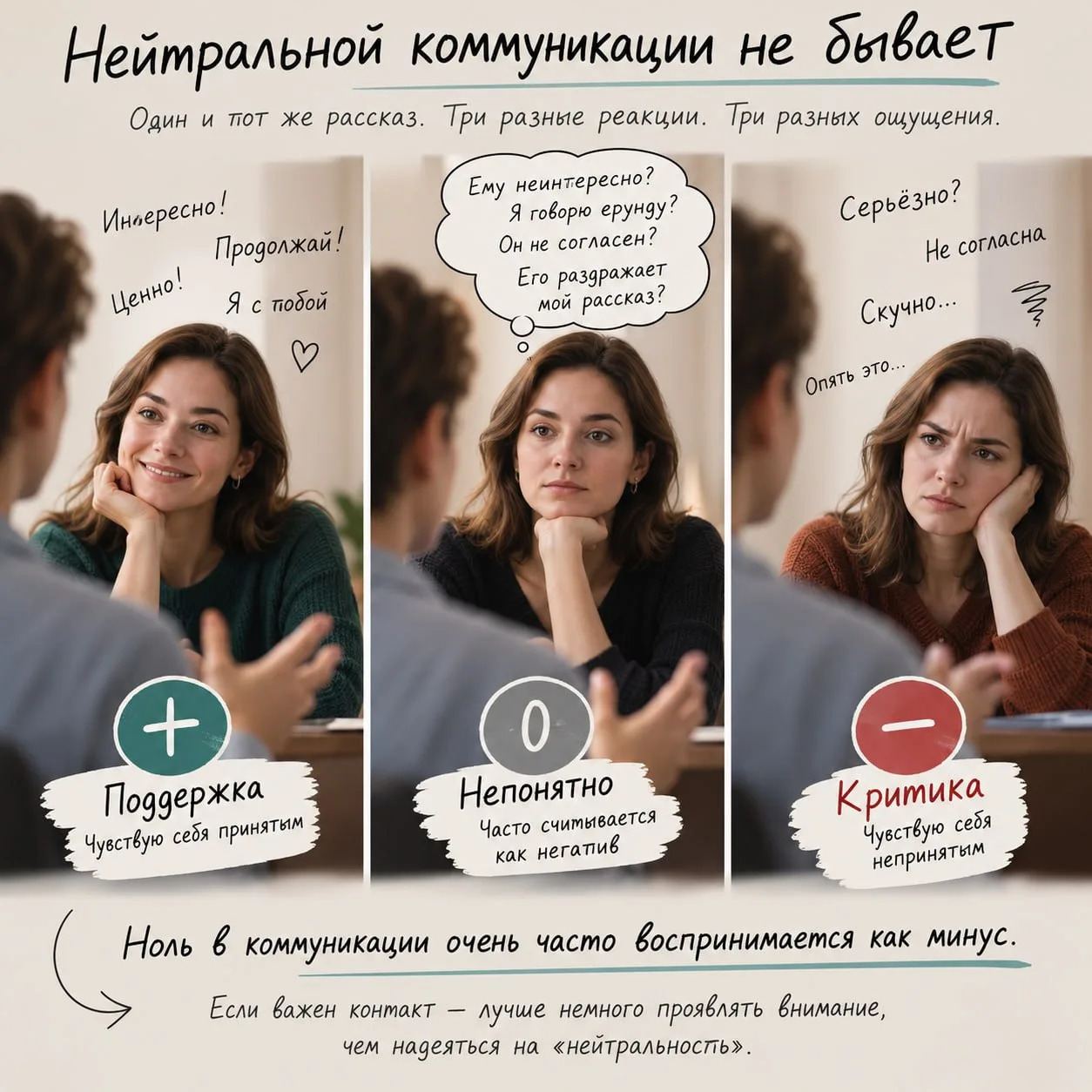 Сегодня в очередной раз убедилась: в коммуникации почти не бывает нейтрального отношения.