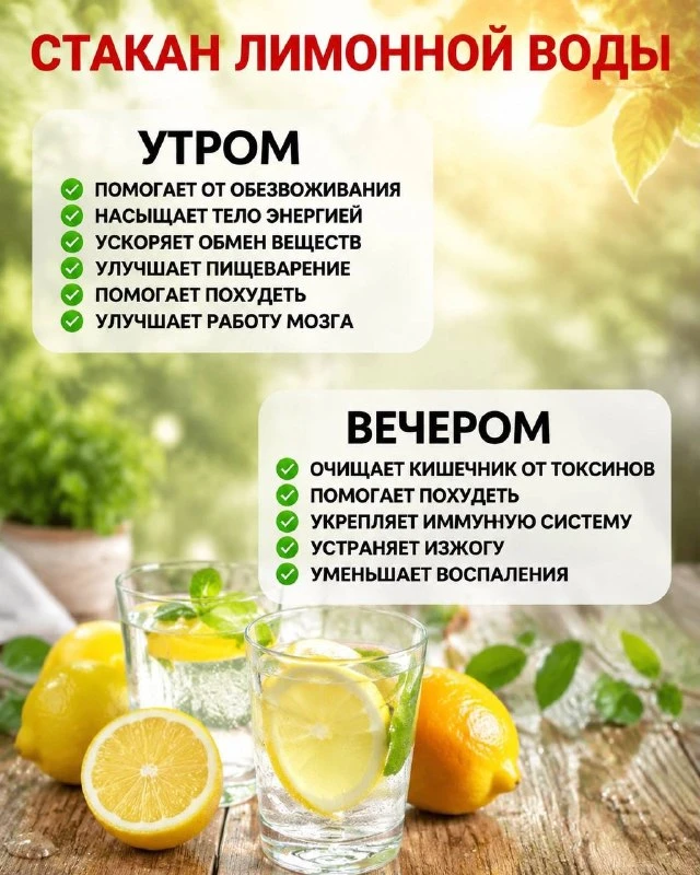 🍋 Стакан лимонной воды утром/вечером