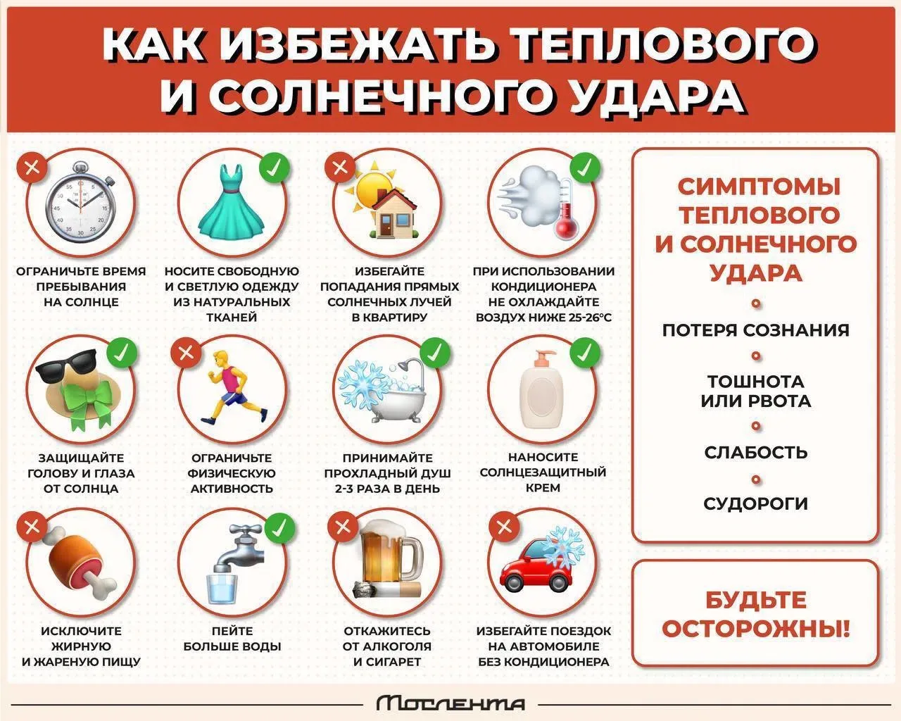 🥵Как избежать теплового удара и оказать себе или близким первую помощь в случае столкновения с ним 