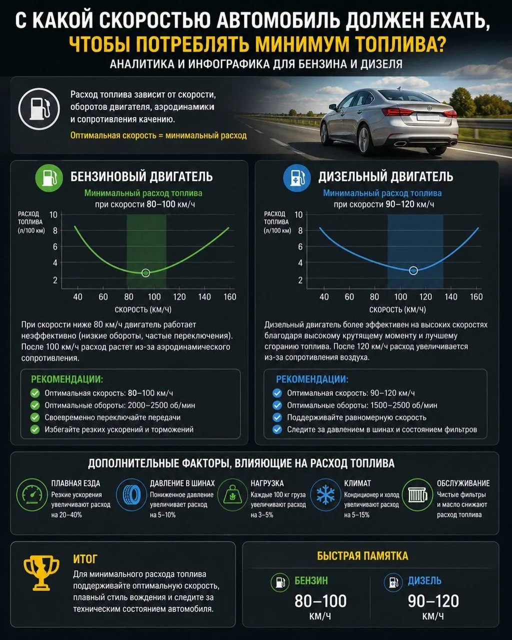 ⛽ С КАКОЙ СКОРОСТЬЮ АВТОМОБИЛЬ ДОЛЖЕН ЕХАТЬ, ЧТОБЫ ПОТРЕБЛЯТЬ МИНИМУМ ТОПЛИВА?