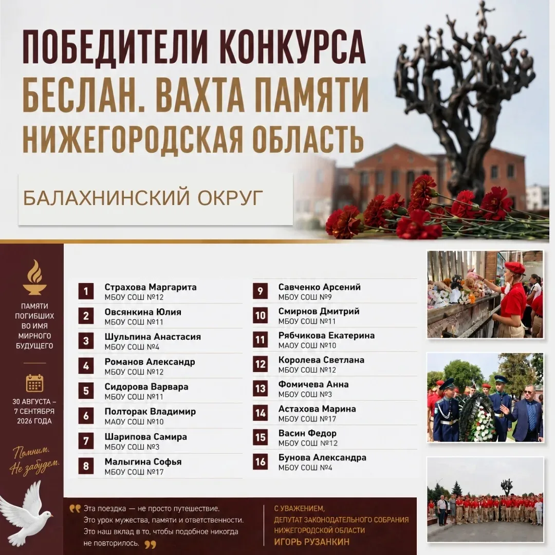 Поздравляем победителей конкурса Беслан. Вахта памяти Нижегородская область. Полторак Владимира и Ря