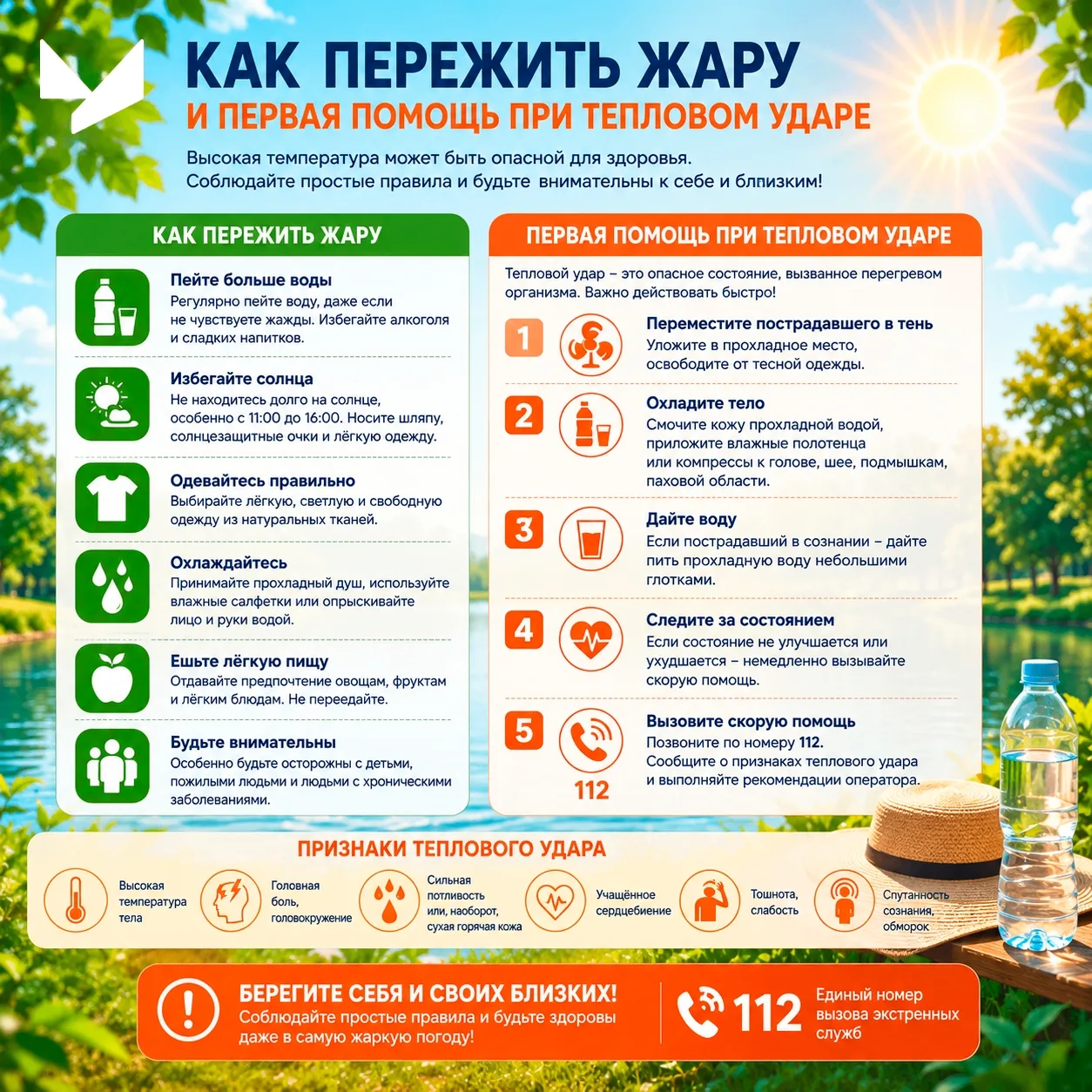 ☀️ КАК ПЕРЕЖИТЬ ЖАРУ И ПОМОЧЬ ПРИ ТЕПЛОВОМ УДАРЕ?

Высокая температура может быть опасной для здоров