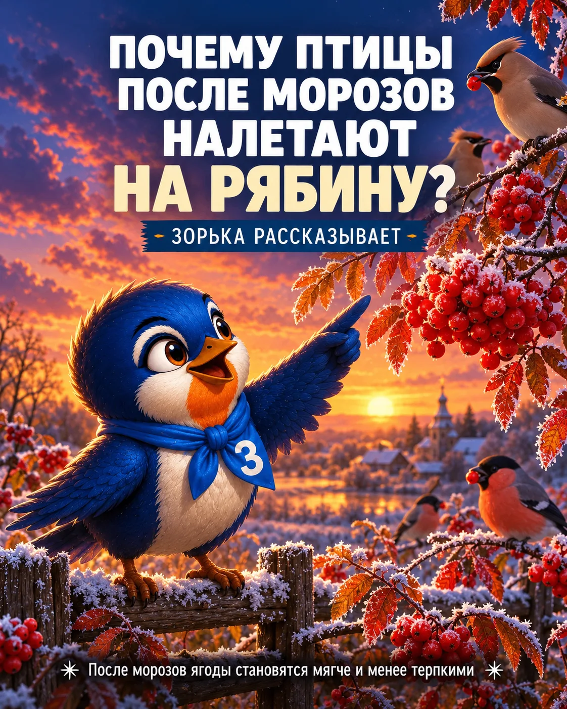 🐦 Зорька рассказывает: почему птицы после морозов налетают на рябину?