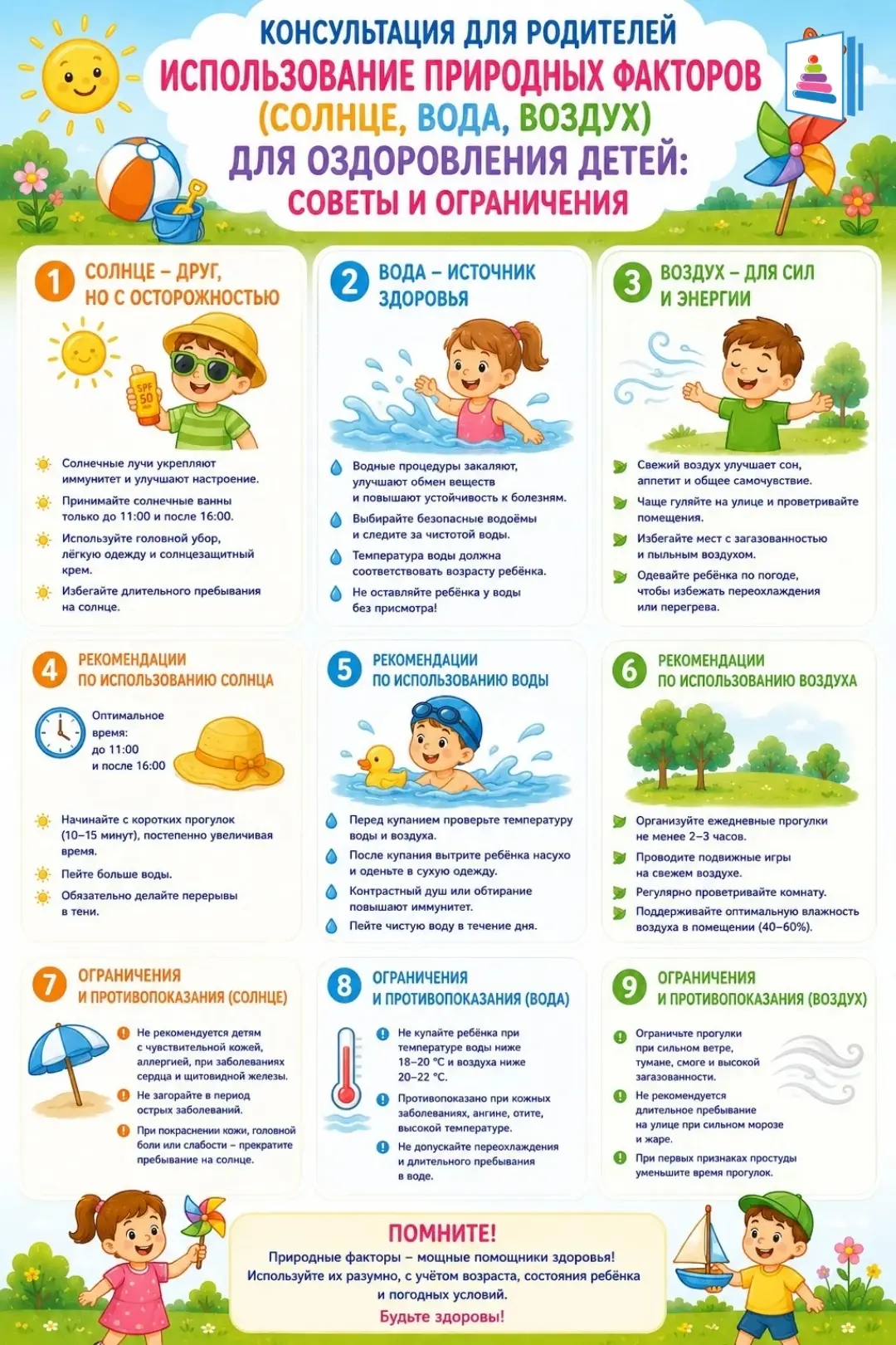 Солнце ☀️воздух и вода 🚿- наши лучшие друзья 👯❗️

📍Консультация для родителей "Использование прир