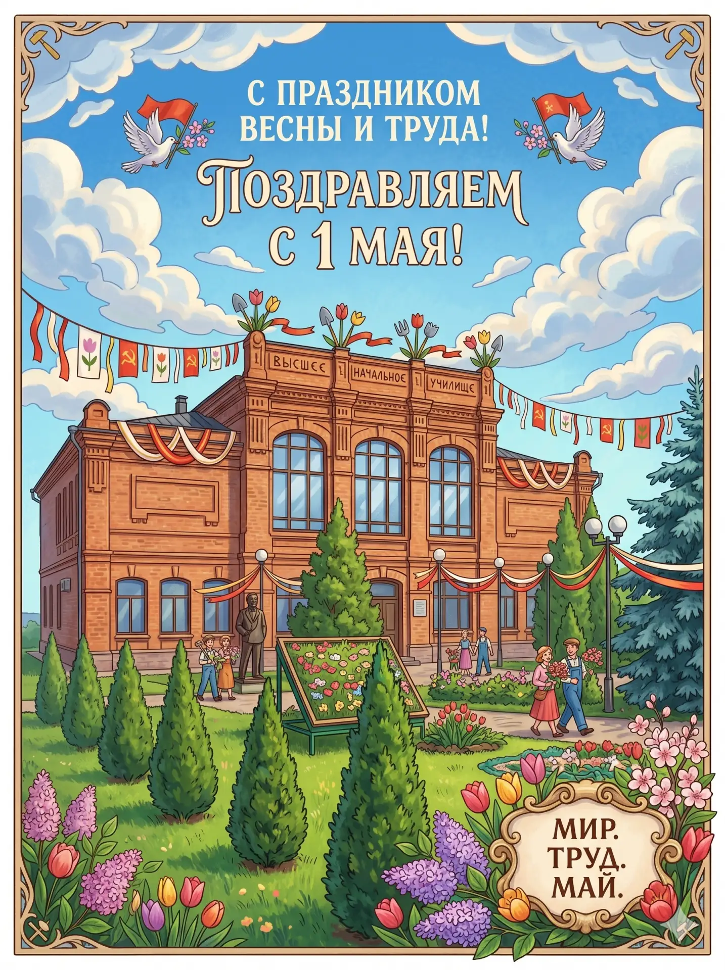 Впереди праздничные выходные!  Мы подготовили для вас красивые тематические открытки к Первомаю с из