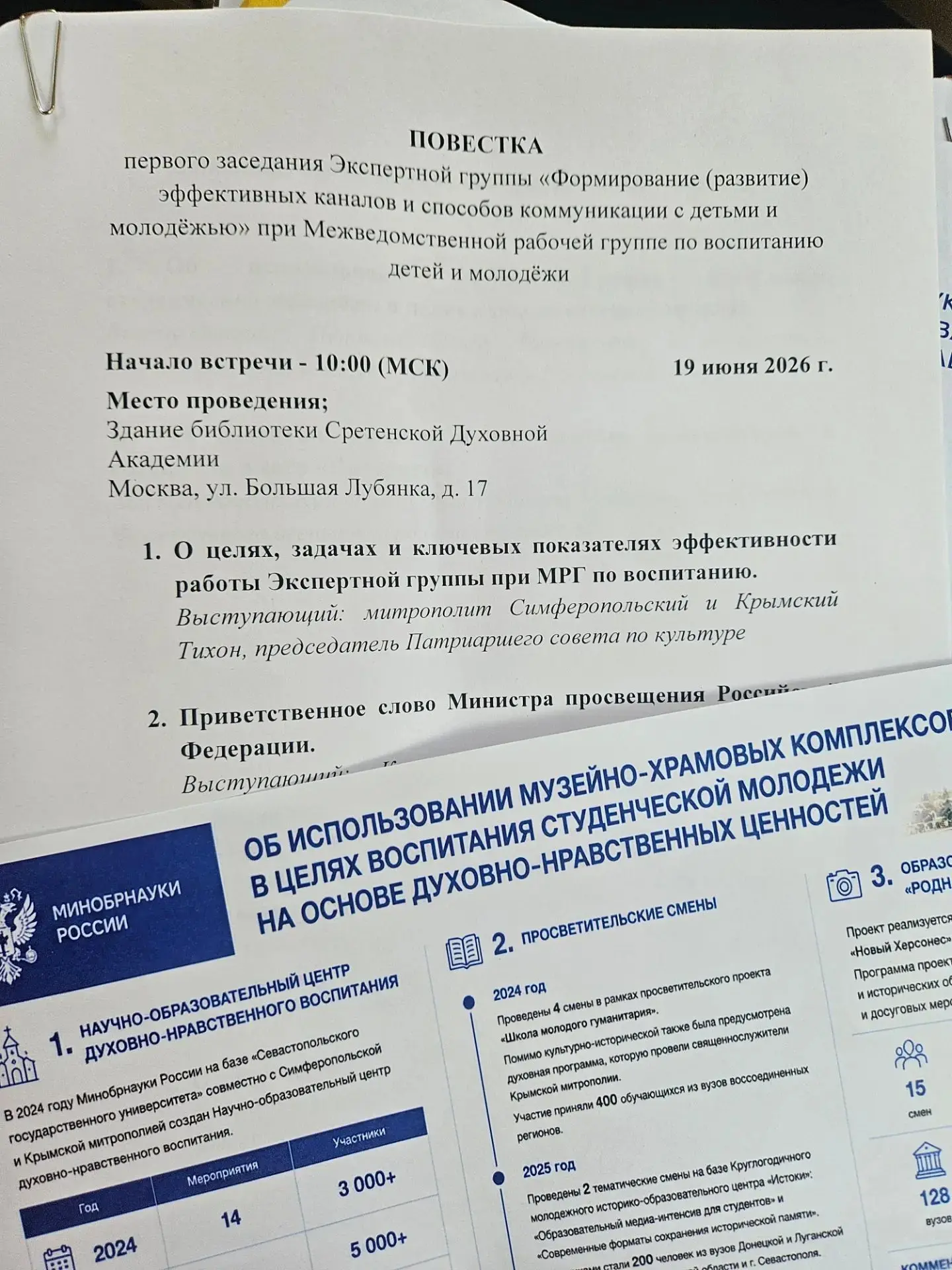 По поручению Министра Валерия Николаевича Фалькова выступила на первом заседании Экспертной группы «
