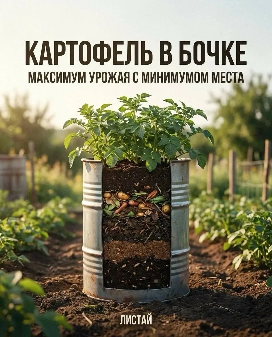 🥔 Картофель в бочке — один из самых удобных способов получить хороший урожай даже на маленьком учас