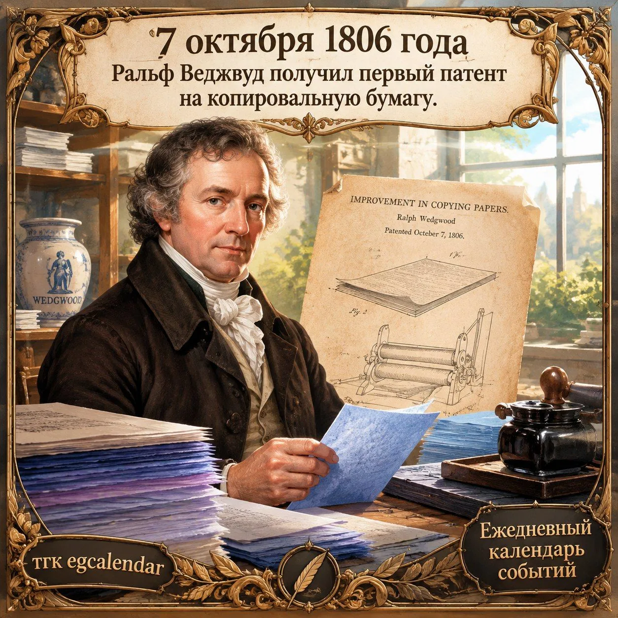 7 октября 1806 года Ральф Веджвуд получил первый патент на копировальную бумагу.