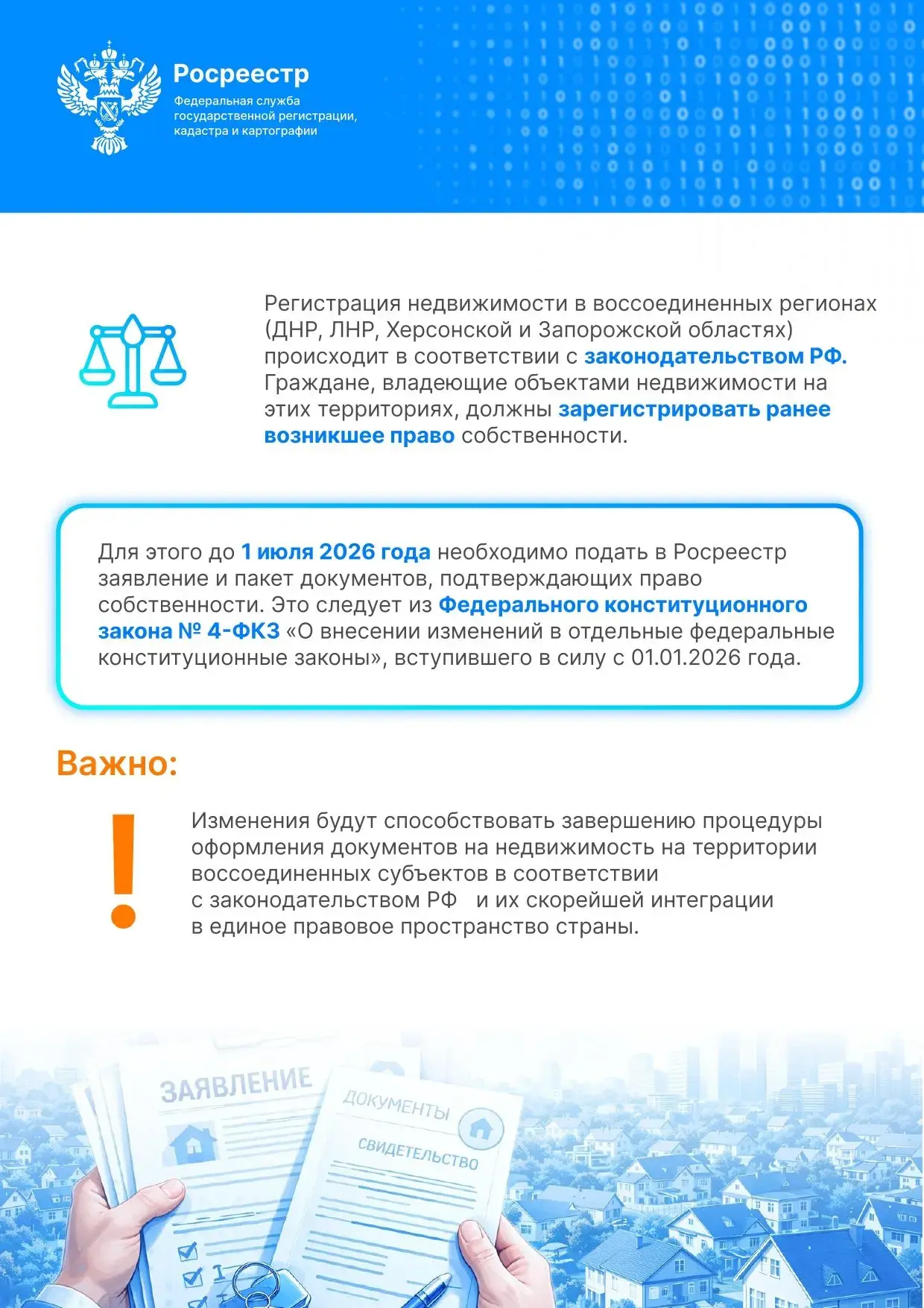 Росреестр ЛНР напомнил о сроках регистрации объектов недвижимости
