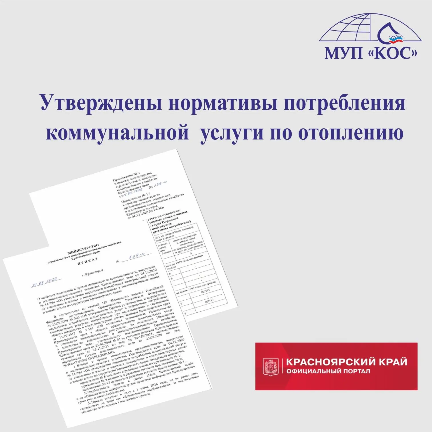 Министерством строительства и жилищно-коммунального хозяйства Красноярского края утверждены норматив