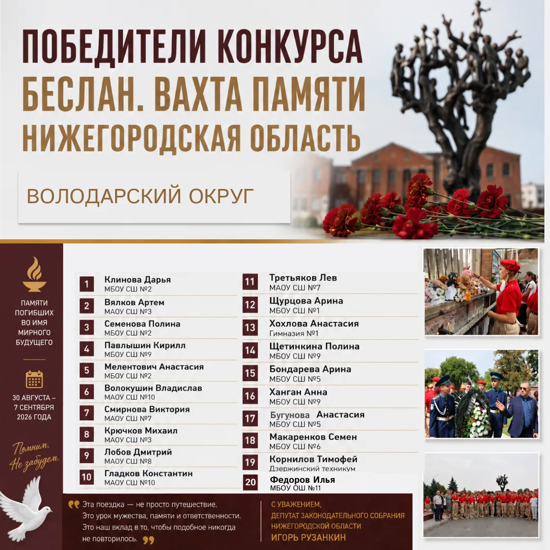 ИТОГИ КОНКУРСНОГО ОТБОРА В БЕСЛАН

Дорогие ребята, уважаемые родители и педагоги!

Подведены итоги к