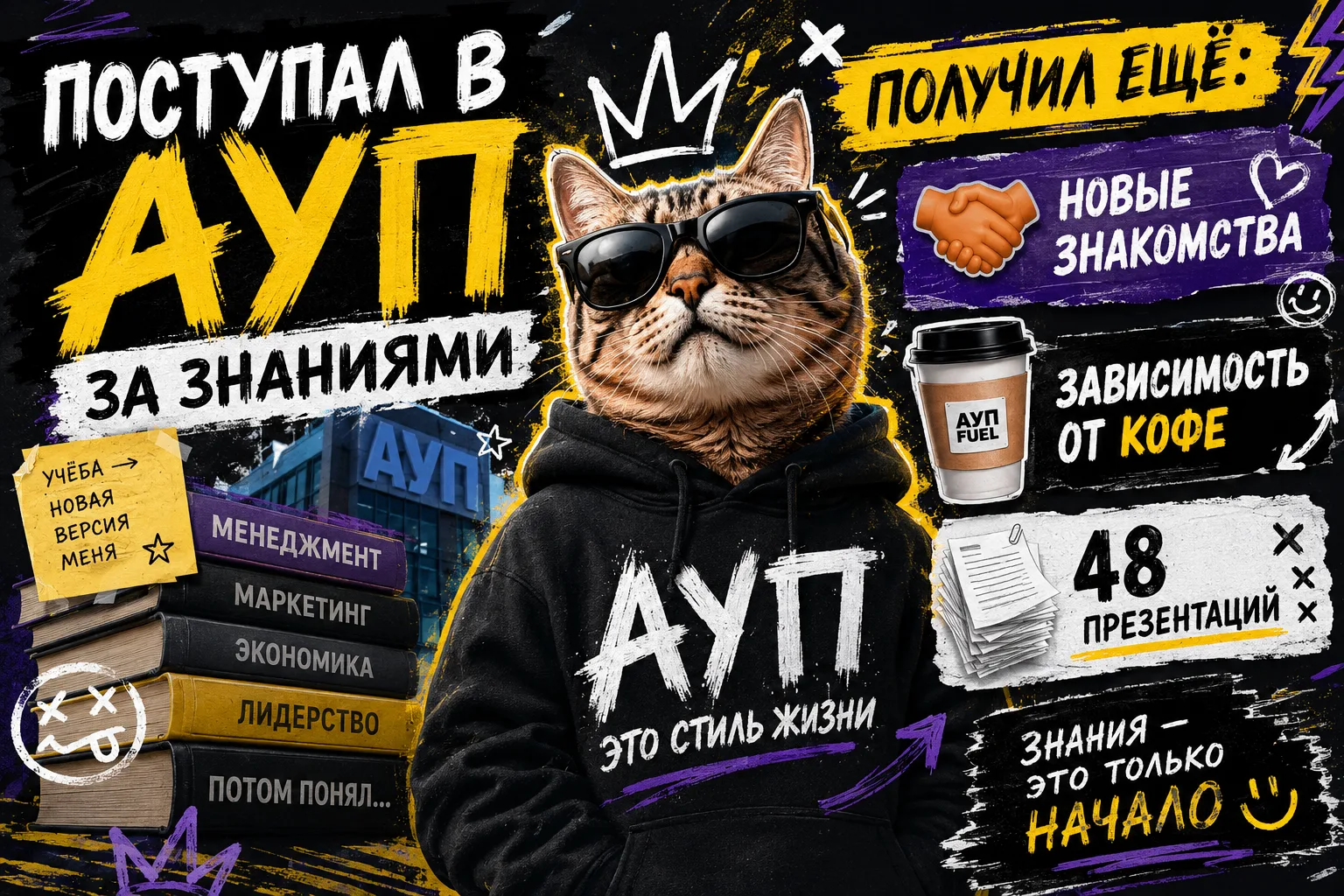 Поступал в АУП за знаниями