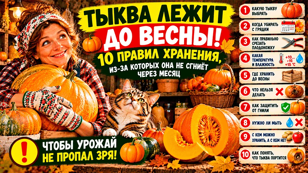 🎃 Тыква до весны без гнили и мягких боков – 10 правил хранения, из-за которых урожай н...