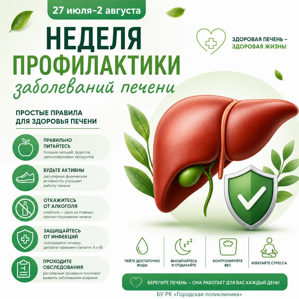Неделя профилактики заболеваний печени: бережём важный орган! 

Печень — наш главный «фильтр» и одна