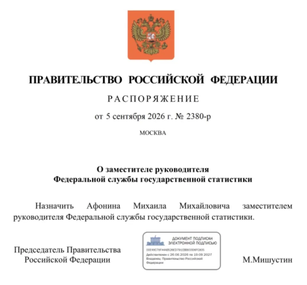 💼 Заместителем руководителя Федеральной службы государственной статистики назначен Мих...