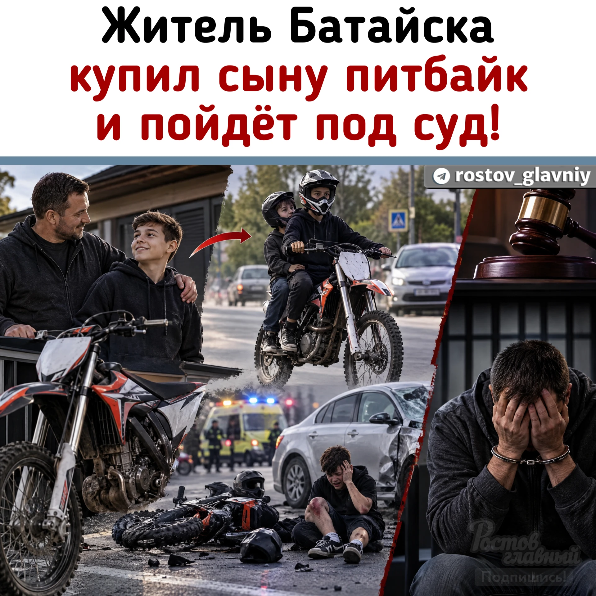 🏍 В Батайске будут судить 37-летнего мужчину, который купил 13-летнему сыну… — публикация канала «РОСТОВ ГЛАВНЫЙ - НОВОСТИ РОСТОВА-НА-ДОНУ - ЭТО РАДАР РОСТОВА»
