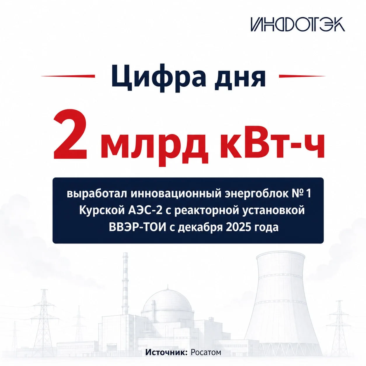 Самый мощный в России инновационный энергоблок № 1 Курской АЭС-2 с реакторной установкой ВВЭР-ТОИ эл