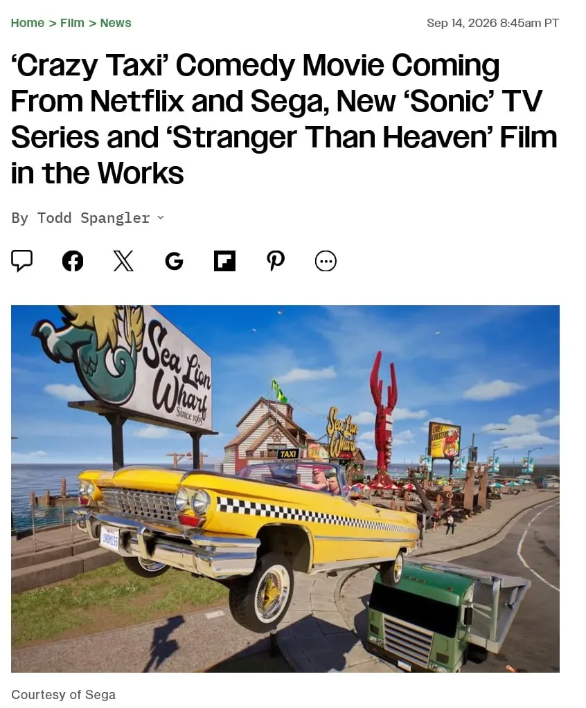 ❗️Netflix снимут комедию по игре Crazy Taxi