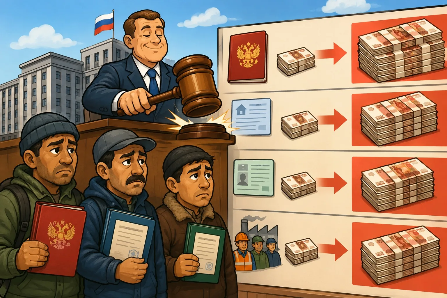 Сегодня Госдума приняла законы, согласно которым повышаются налоговые пошлины для мигрантов:

С 4200
