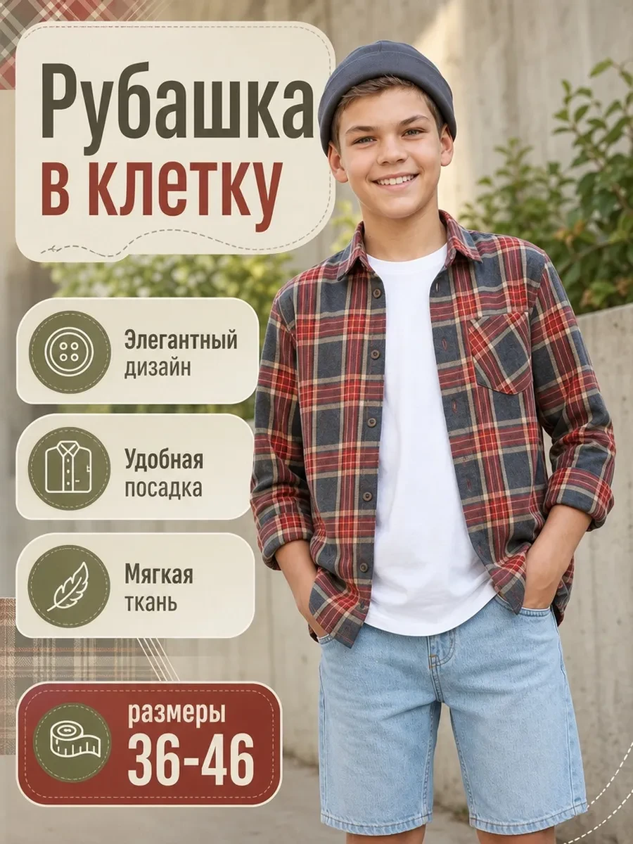 ⚡️ Рубашка в клетку подростковая, Bili