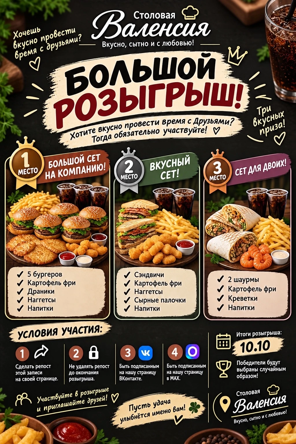 🥳🥳🥳 Большой розыгрыш от столовой ВАЛЕНСИЯ! Нягань, участвуем!!!