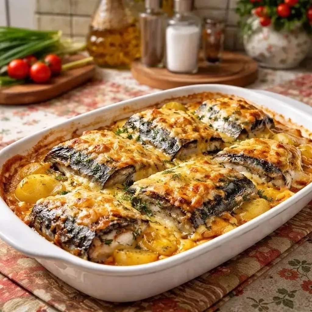 🐟 СКУМБРИЯ С КАРТОФЕЛЕМ ПОД СЫРНОЙ КОРОЧКОЙ