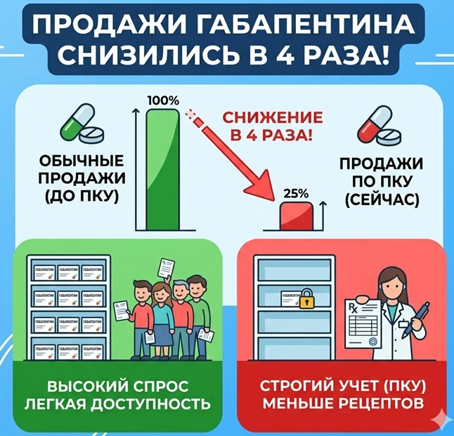 📉 Габапентин под контролем: продажи препарата сократились в 4 раза

⚠ После перевода габапентина на