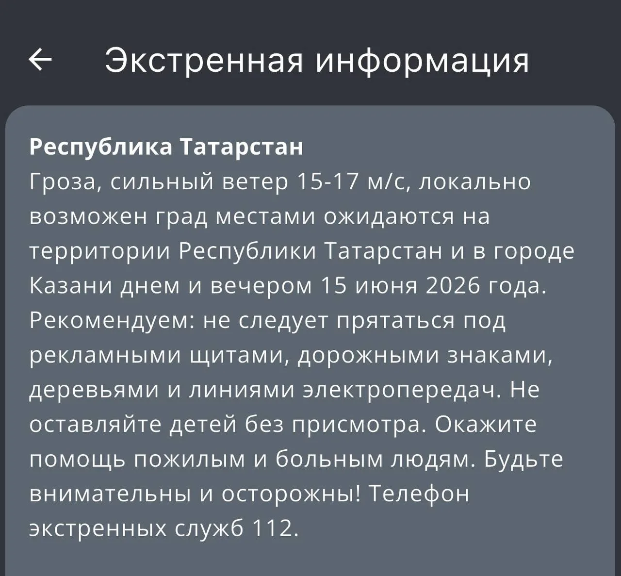 Татарстанцев предупредили о грозе, сильном ветре и граде, которые ожидаются завтра, 15 июня, на терр