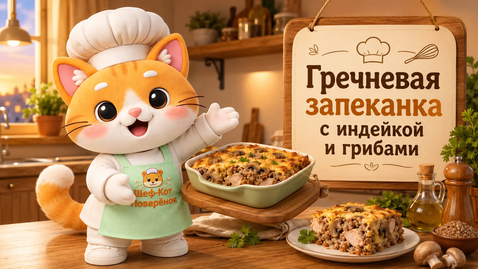 🥣 ПП-идея от Шеф-Кота: гречневая запеканка с индейкой и грибами