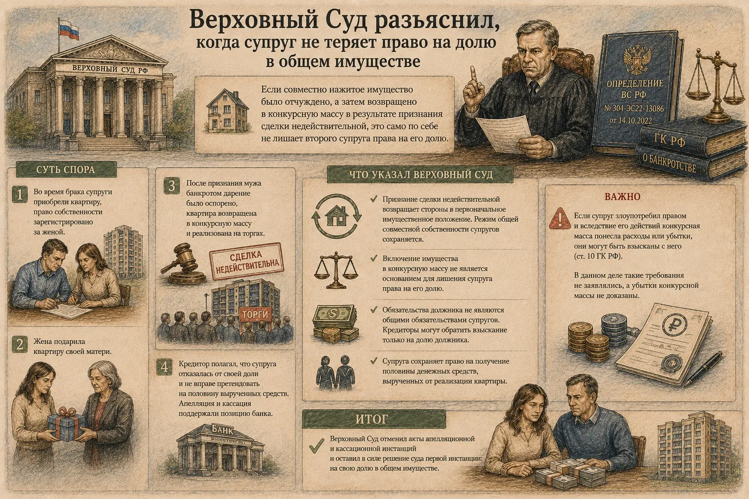 Когда супруг не теряет право на долю в общем имуществе
#civpro_совместная_собственность #civpro_ВС 
